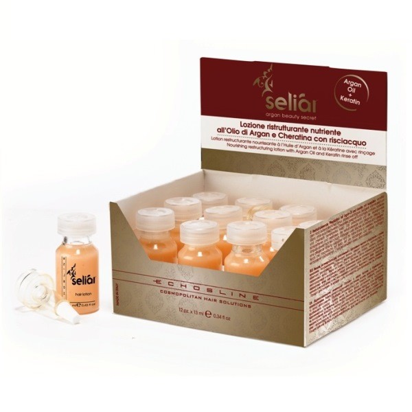 la lotion Argan-Kéraline de la marque Séliar par Echosline. Cette lotion restructurante