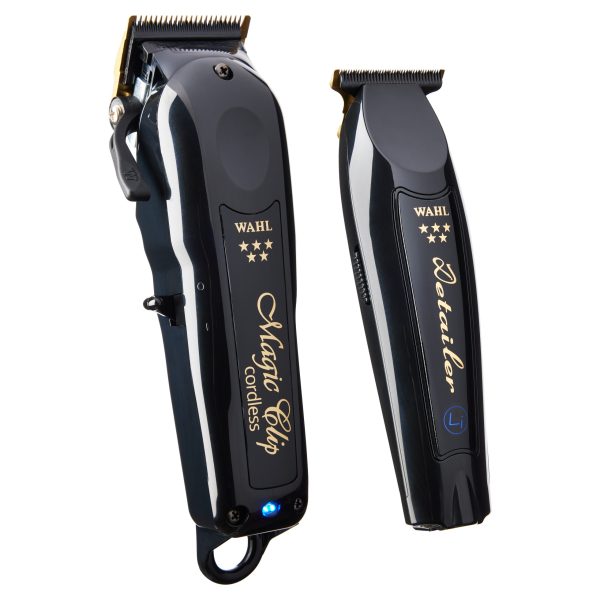 Barber Combo sans fils Wahl. Ce coffret exclusif combine deux outils légendaires : la tondeuse Magic Clip sans fil et la tondeuse de finition Detailer sans fil. Conçu pour répondre aux besoins des professionnels les plus exigeants