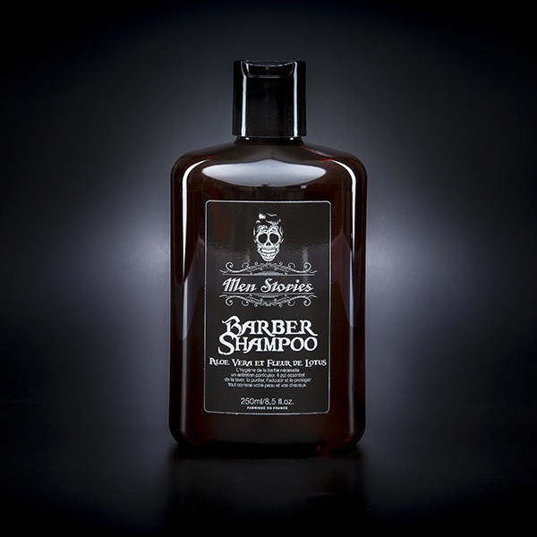 BARBER SHAMPOO - MEN STORIES shampooing enrichi à l'Aloe Vera et à la Protéine de Blé qui nettoie les poils de votre barbe en prenant soin de votre peau