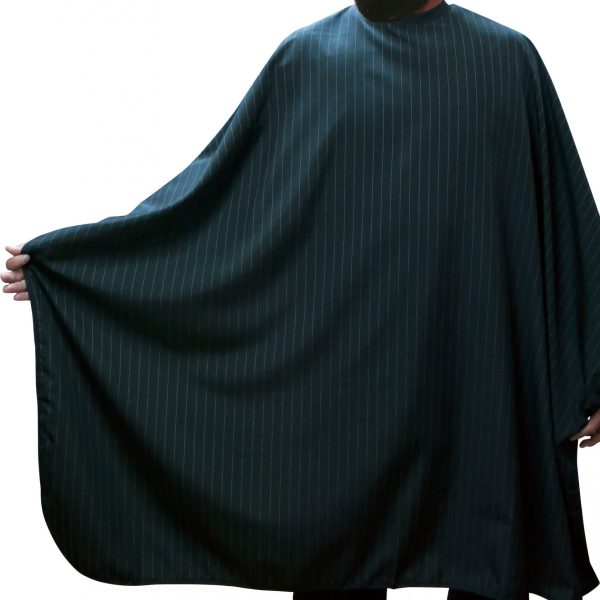 Cape de coiffure noire à fines rayures blanches
