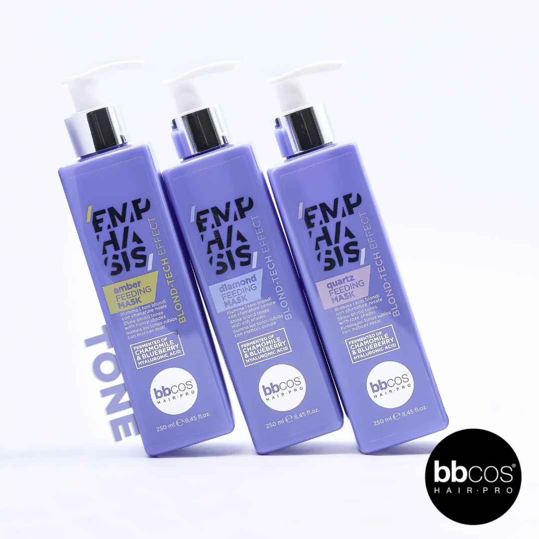 Masques Blond-Tech - EMPHASIS 250ml sont des masques tonifiants qui ravivent les cheveux blonds avec des jeux de lumières et des reflets froids. En utilisant l'un des trois masques tonifiants selon le reflet souhaité : Ambre